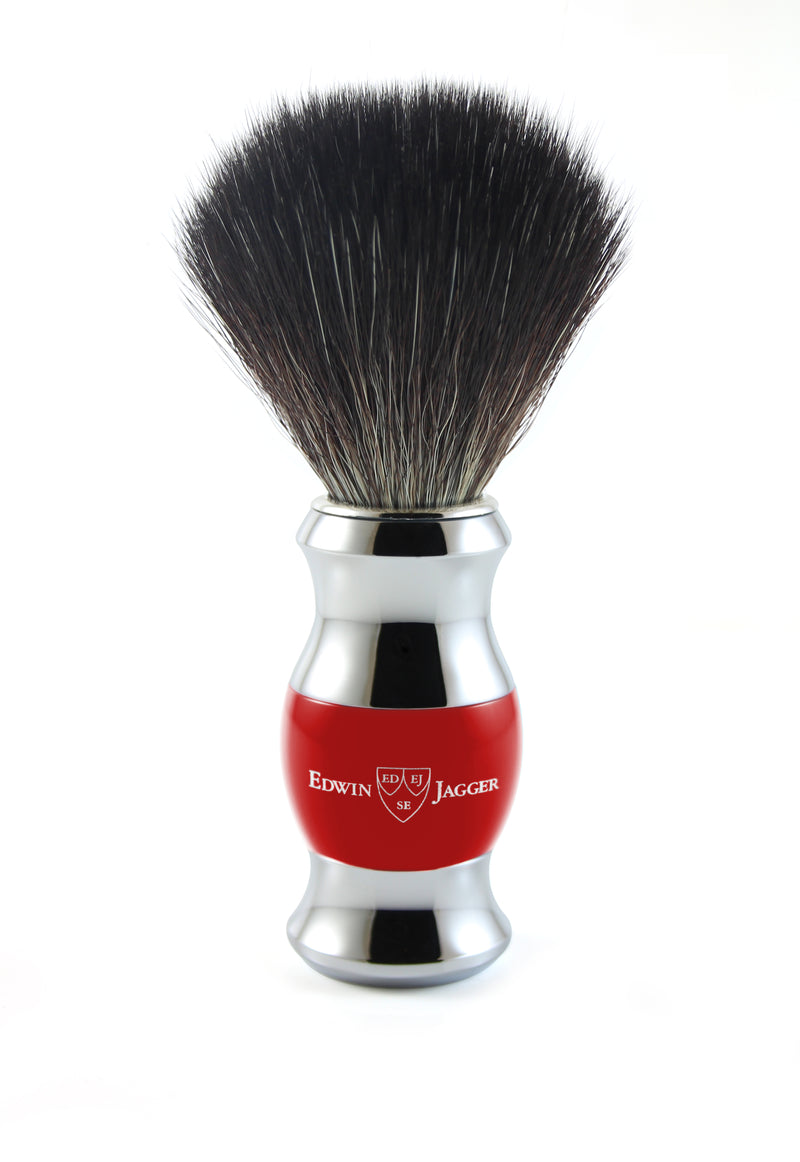 Edwin Jagger 3-Delige DE Gift Set - Black Synthetic Badger (Red & Chrome)