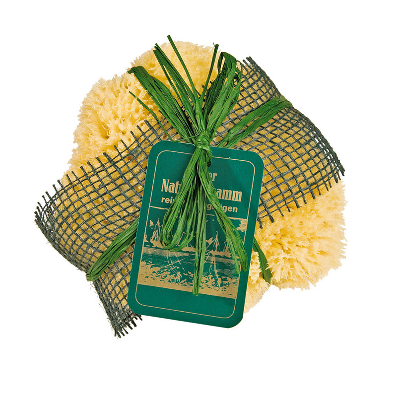 Croll & Denecke Natural Sponge, wrapped in green ribbon - 16cm