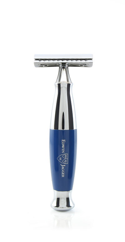 Edwin Jagger 3-Delige DE Gift Set - Black Synthetic Badger (Blue & Chrome)