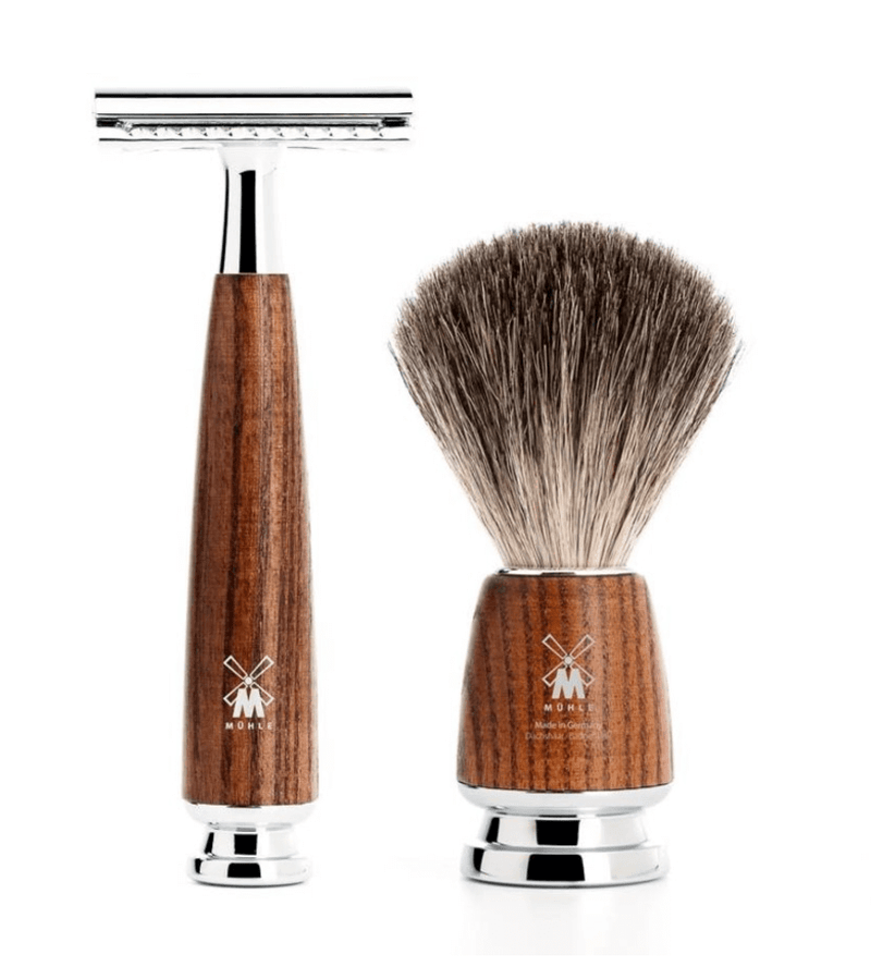 Muhle "Rytmo" 4-Delig Set Graudas -Essenhout & Saf.Razor