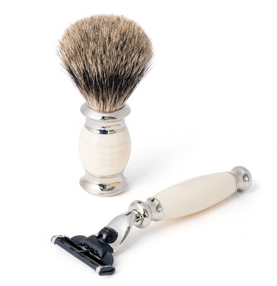 Taylor of Old Bond Street Edwardian "3-Delig Set" Pure Badger - Mach3 Ivory