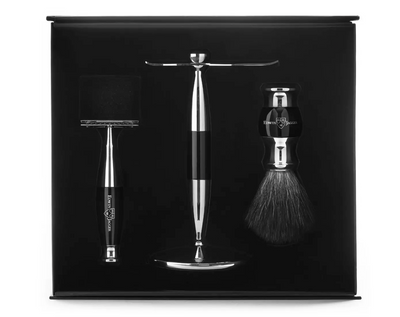 Edwin Jagger 3-Delige DE Gift Set - Black Synthetic Badger (Ebony&Chrome)