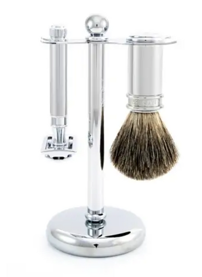 Edwin Jagger 3-Delige DE Set - Pure Badger Chrome Set