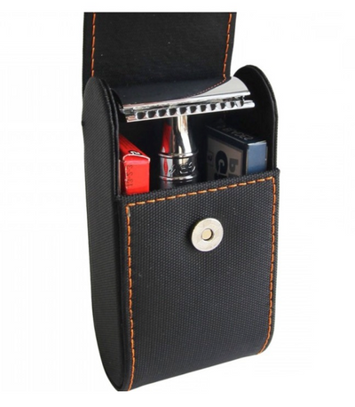 Edwin Jagger DE Safety Razor Etui - Black Texture & Orange Stitching