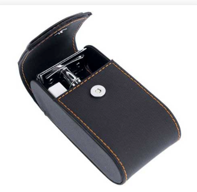 Edwin Jagger DE Safety Razor Etui - Black Texture & Orange Stitching