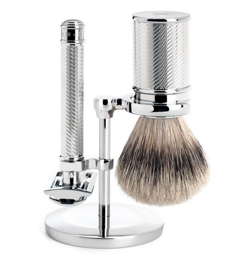 Muhle "TRADITIONAL" 3-Delige DE Razor & Brush Set - Chrome Plated