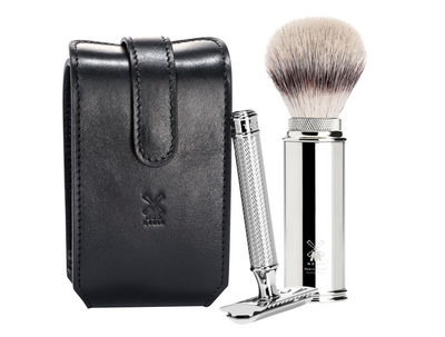 Muhle "Travel" Leather Bag Brush & Safety Razor - Black