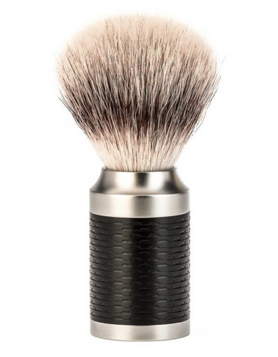 Muhle "ROCCA" Black Brush Silvertip Fibre - Black RVS (M)