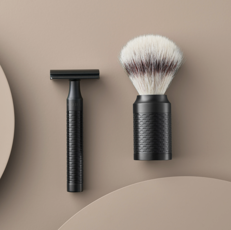 Muhle "ROCCA" 3-Delige "Jet" DE Razor & Brush Set - Mat RVS