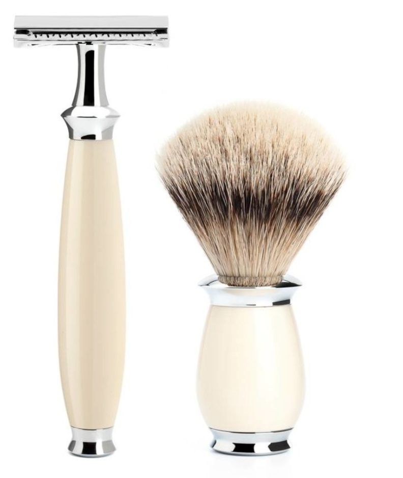 Muhle "PURIST" 3-Delige DE Razor & Brush Set - Ivory