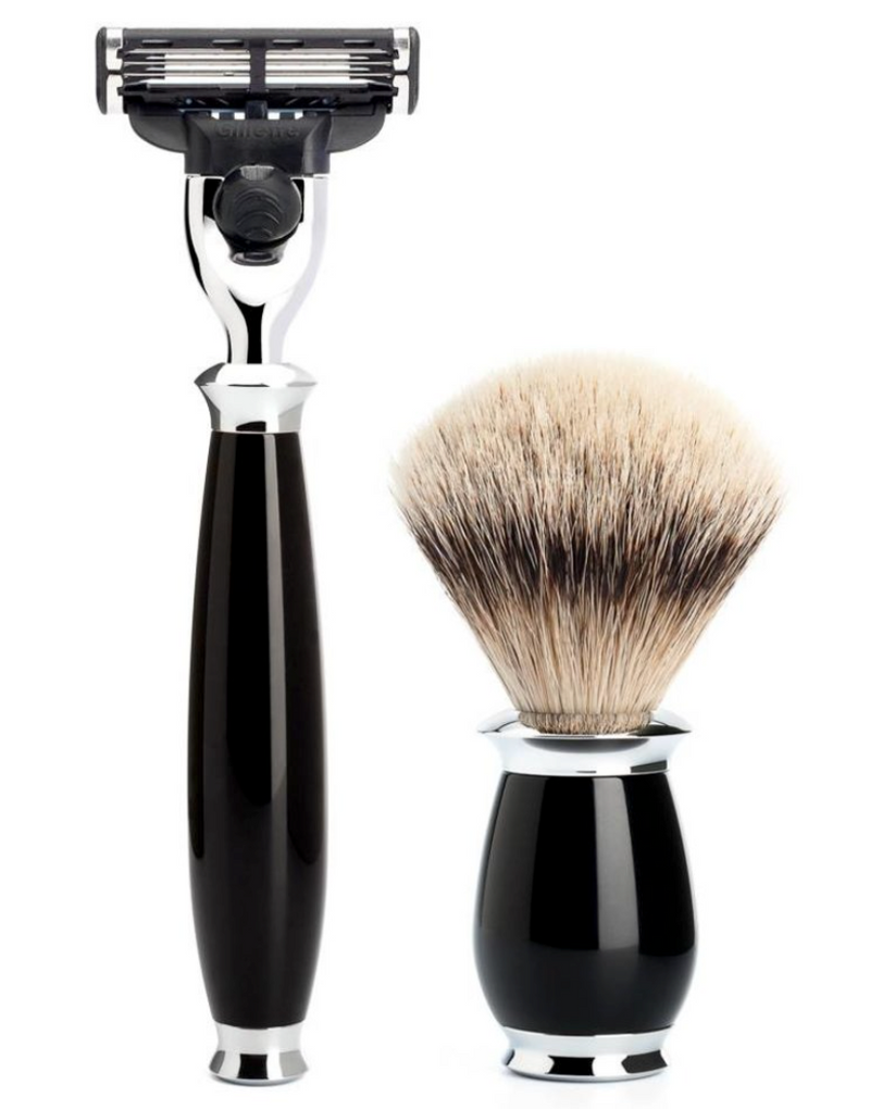 Muhle "PURIST" 3-Delige Mach 3 Razor & Brush Set - Black Resin