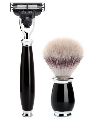 Muhle "PURIST" 3-Delige Mach 3 Razor & Brush Set - Black Resin