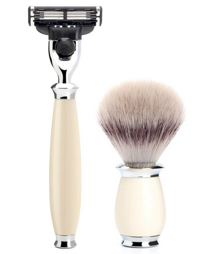 Muhle "PURIST" 3-Delige Mach 3 Razor & Brush Set - Ivory