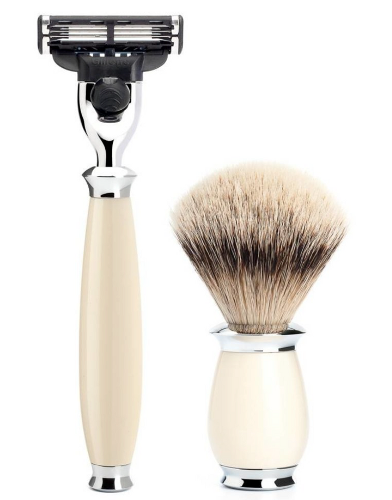 Muhle "PURIST" 3-Delige Mach 3 Razor & Brush Set - Ivory