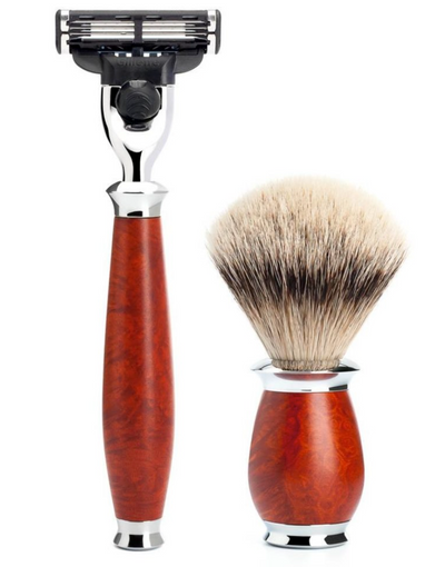 Muhle "PURIST" 3-Delige Mach 3 & Brush Set - Briar Hout