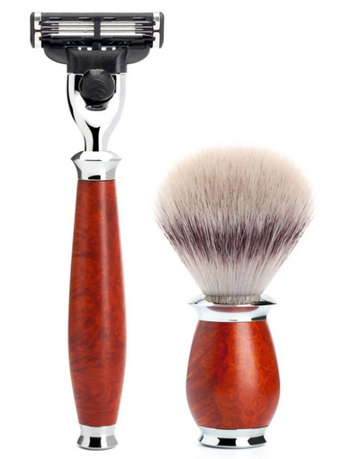 Muhle "PURIST" 3-Delige Mach 3 & Brush Set - Briar Hout