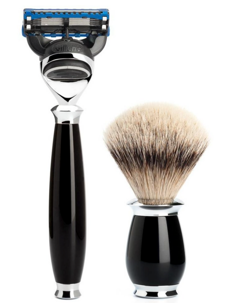 Muhle "PURIST" 3-Delige Fusion Razor & Brush Set - Black Resin