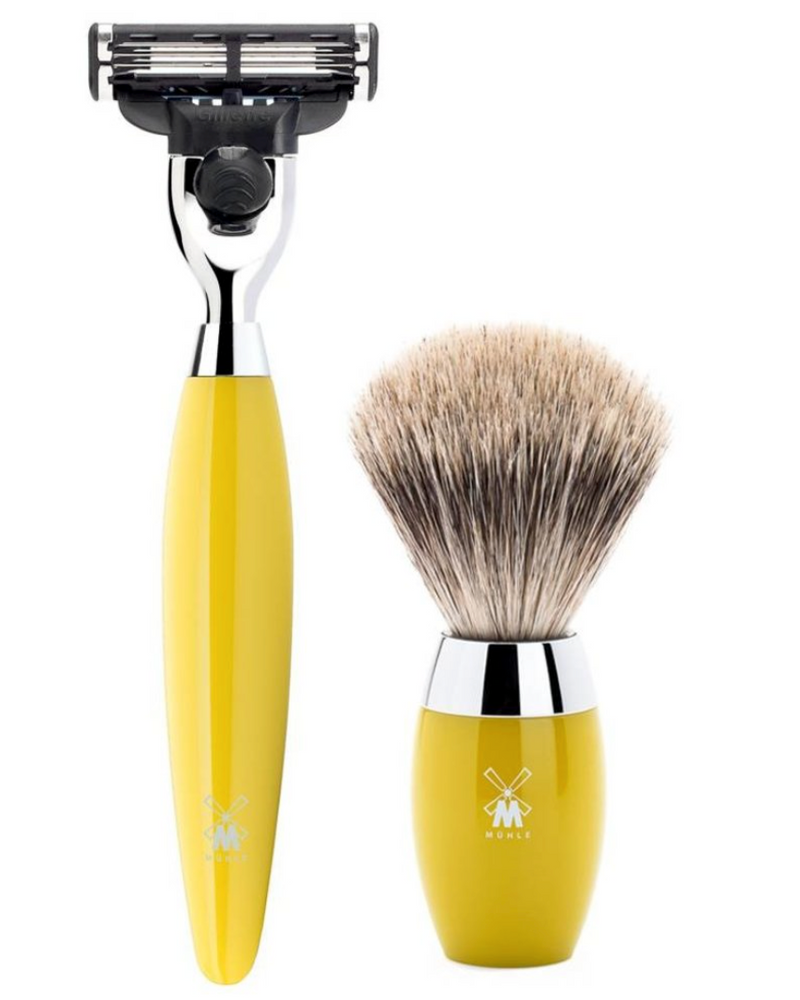 Muhle "KOSMO" 3-Delige Mach 3 Razor & Brush Set - Citrin Resin