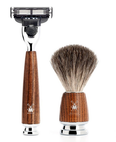 Muhle "RYTMO" Mach 3 Razor & Brush Set - Essenhout