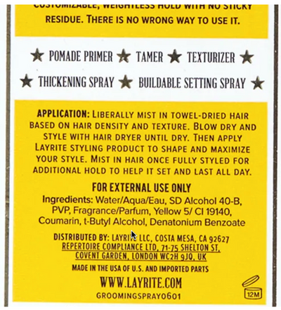 Layrite "Grooming Spray" - Travelsize 56ml.