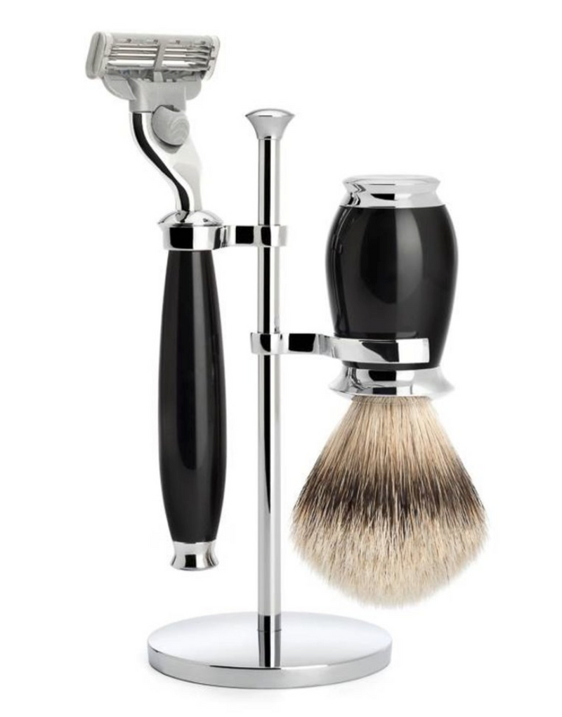 Muhle "PURIST" 3-Delige Mach 3 Razor & Brush Set - Black Resin