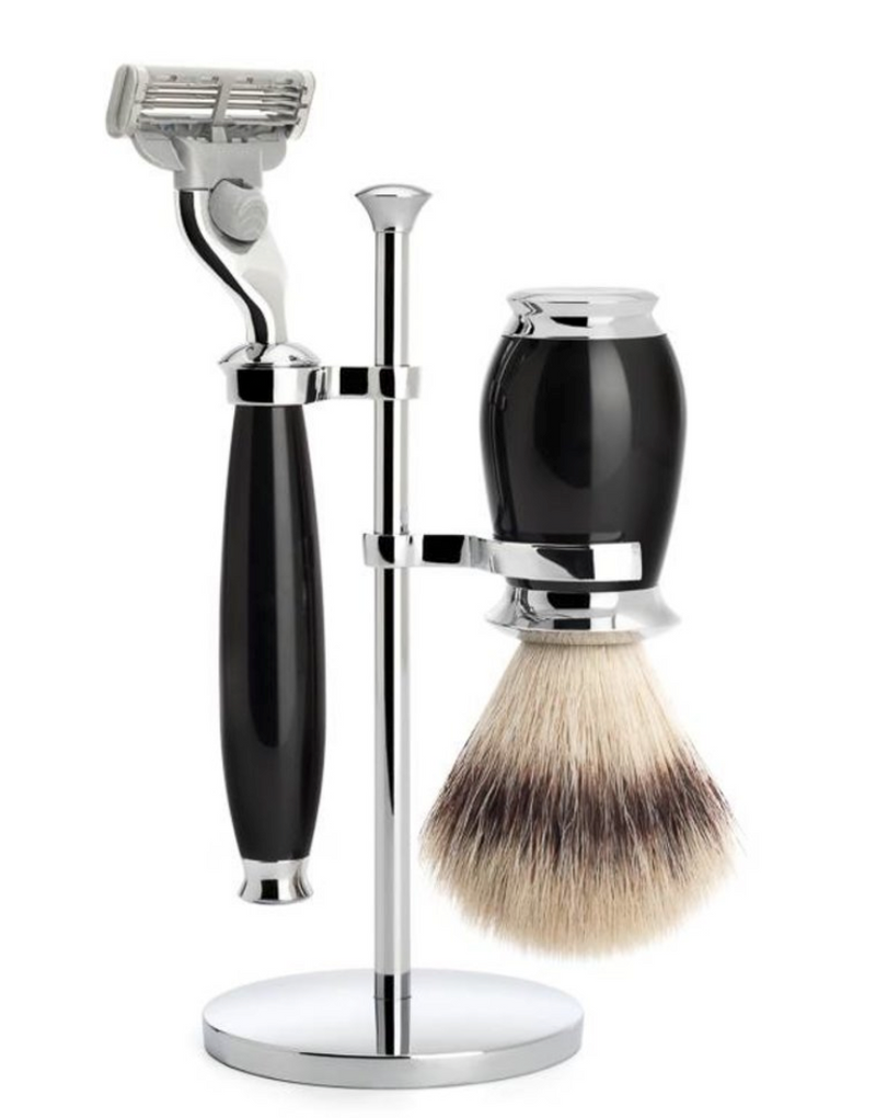 Muhle "PURIST" 3-Delige Mach 3 Razor & Brush Set - Black Resin