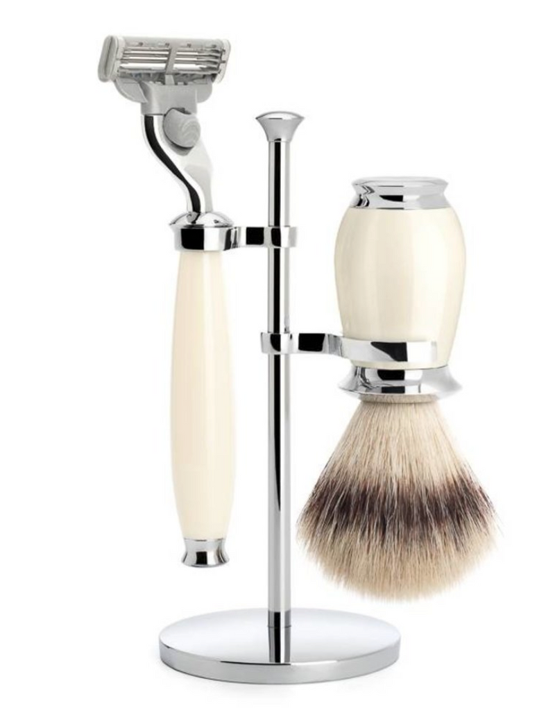 Muhle "PURIST" 3-Delige Mach 3 Razor & Brush Set - Ivory