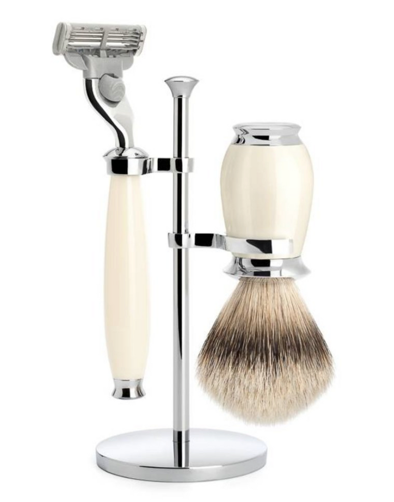 Muhle "PURIST" 3-Delige Mach 3 Razor & Brush Set - Ivory