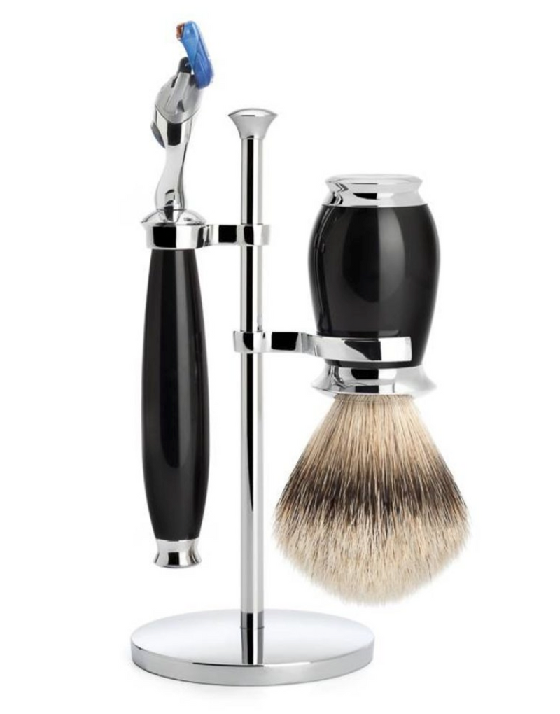 Muhle "PURIST" 3-Delige Fusion Razor & Brush Set - Black Resin