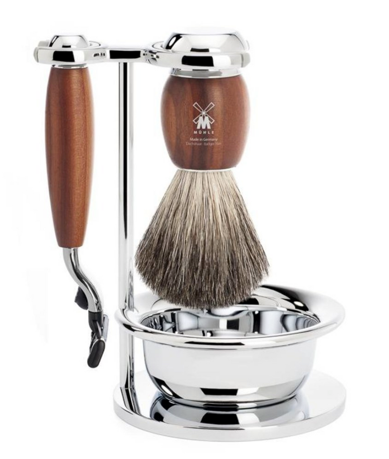 Muhle "VIVO" Mach 3 Shaving Set Plum Wood - Pruimenhout