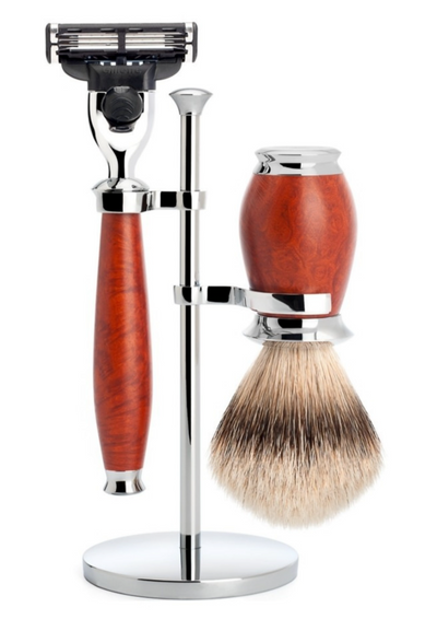 Muhle "PURIST" 3-Delige Mach 3 & Brush Set - Briar Hout