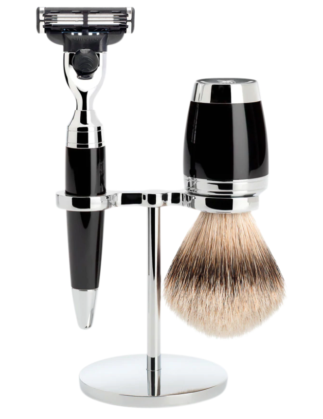 Muhle "STYLO" Mach 3 Razor Shaving Set - Black Resin