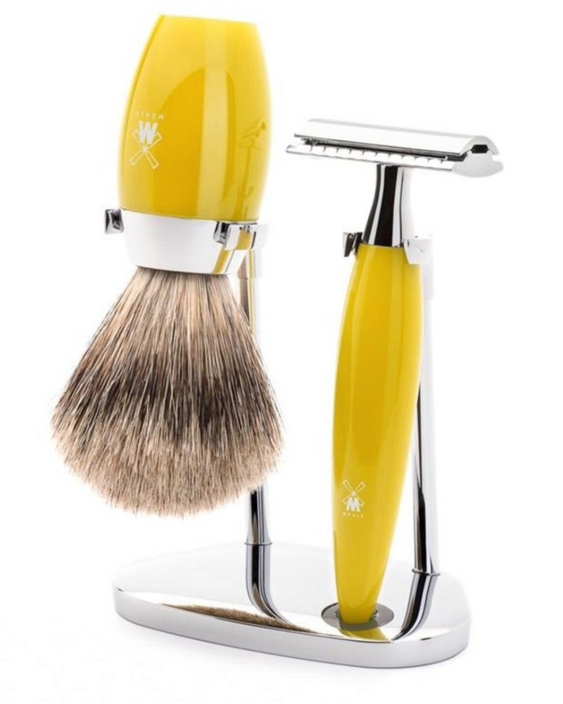 Muhle "KOSMO" 3-Delige DE Razor & Brush Set - Citrin Resin