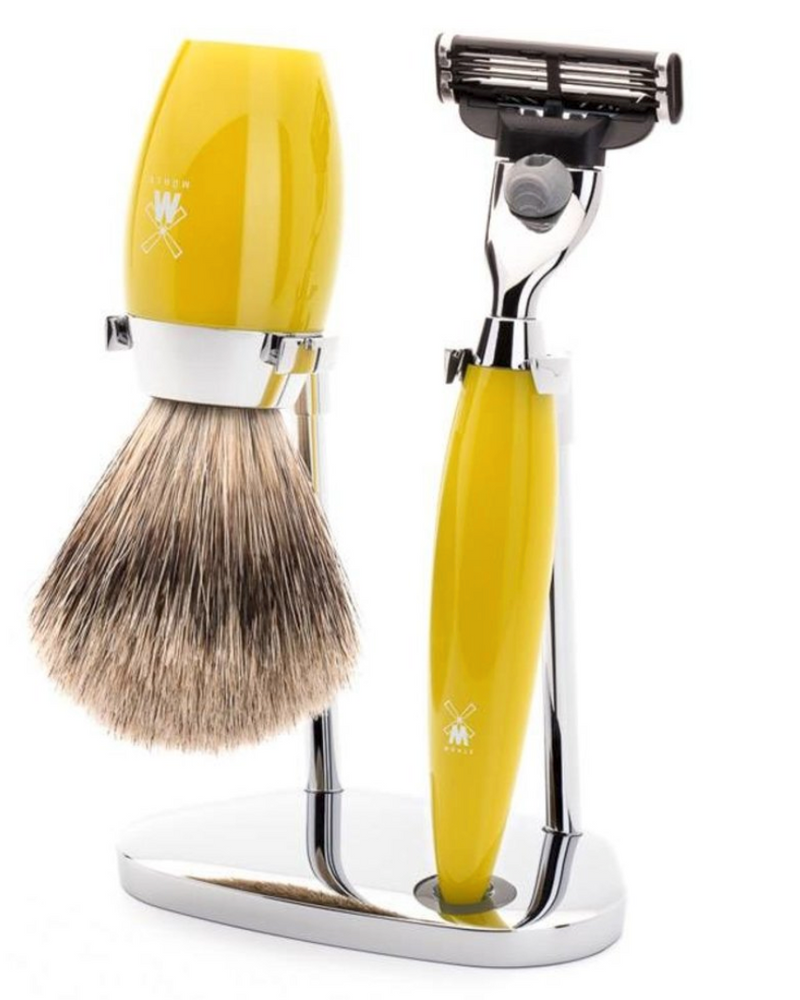 Muhle "KOSMO" 3-Delige Mach 3 Razor & Brush Set - Citrin Resin