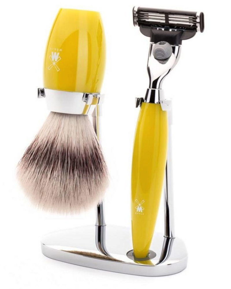 Muhle "KOSMO" 3-Delige Mach 3 Razor & Brush Set - Citrin Resin