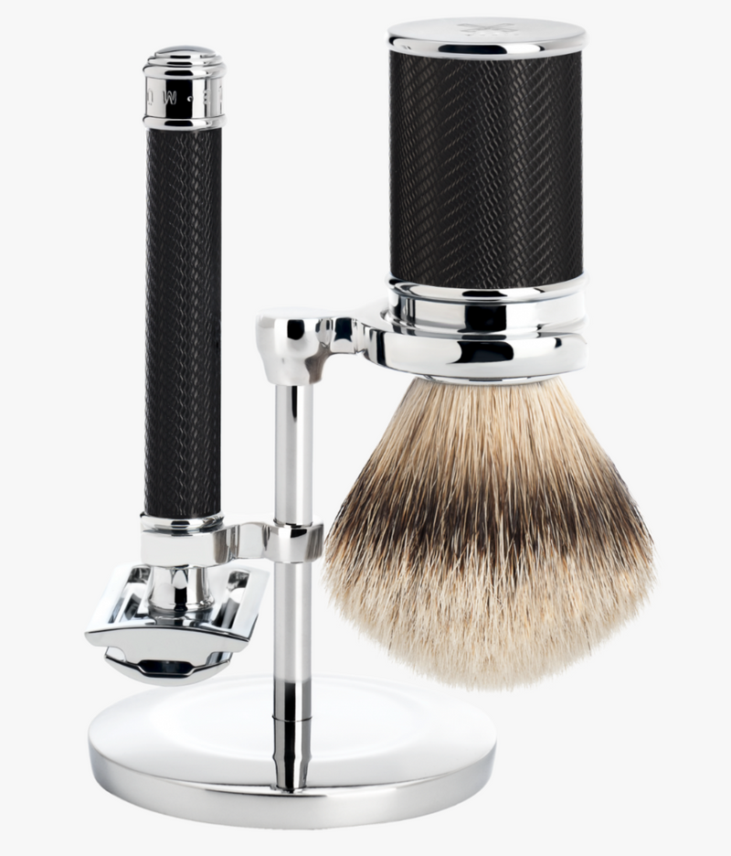 Muhle "TRADITIONAL" 3-Delige DE Razor & Brush Set - Black Metal