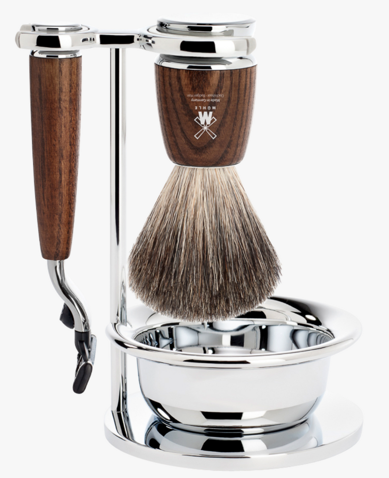 Muhle "RYTMO" Mach 3 Razor & Brush Set - Essenhout