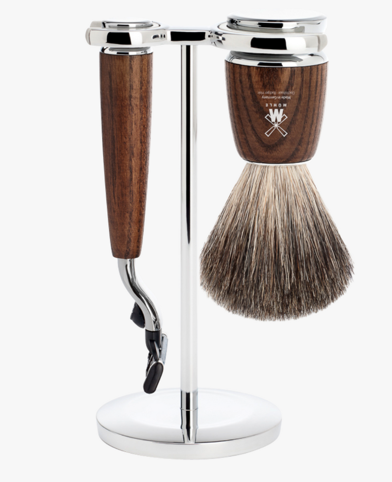 Muhle "RYTMO" Mach 3 Razor & Brush Set - Essenhout