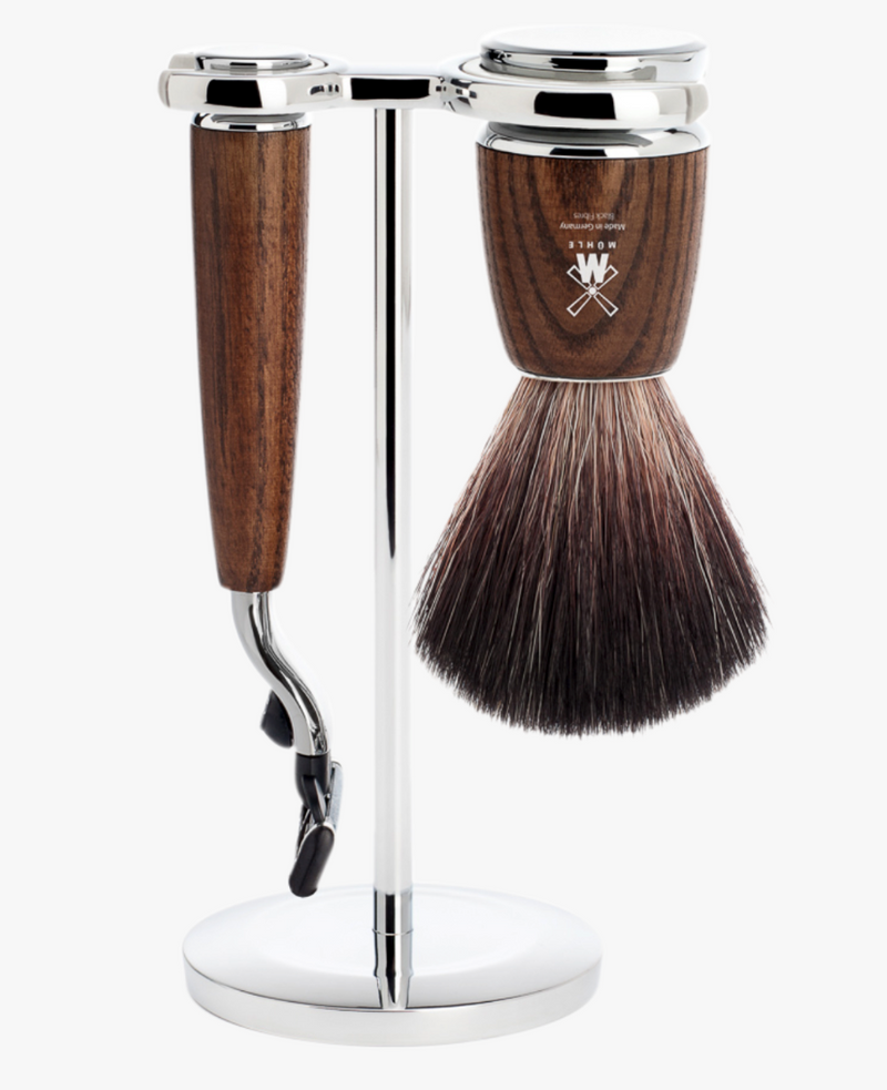 Muhle "RYTMO" Mach 3 Razor & Brush Set - Essenhout