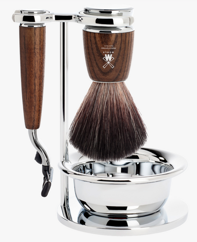 Muhle "RYTMO" Mach 3 Razor & Brush Set - Essenhout