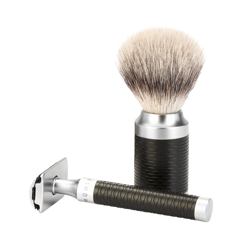 Muhle "ROCCA" Black Brush Silvertip - Black RVS (M)