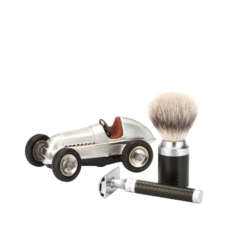 Muhle "ROCCA" 3-Delige DE Razor & Brush Set - Black RVS