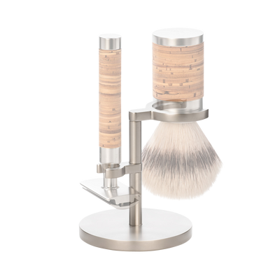 Muhle "ROCCA" Shaving Stand DE Razor & Brush - Silver Mat RVS