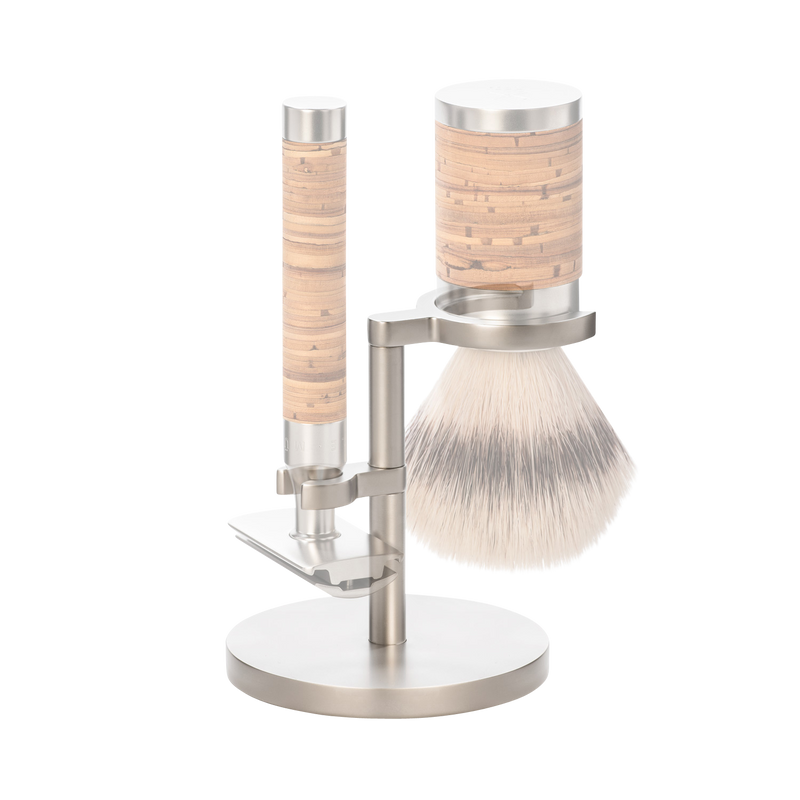 Muhle "ROCCA" Shaving Stand DE Razor & Brush - Silver Mat RVS