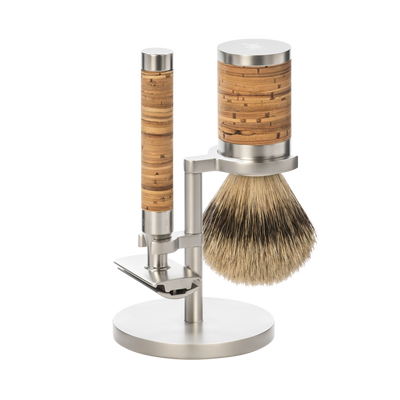 Muhle "ROCCA" 3-Delige DE Razor & Brush Set - Berkenbast