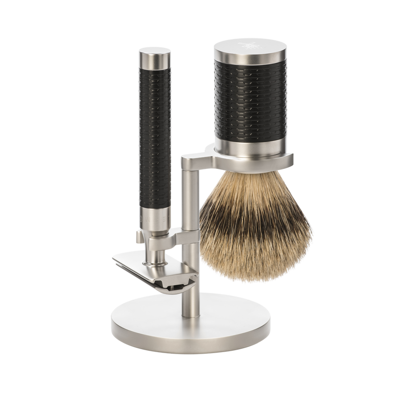 Muhle "ROCCA" Black Brush Silvertip - Black RVS (M)