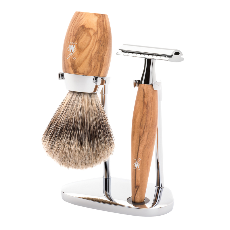 Muhle "KOSMO" 3-Delige DE Razor & Brush Set - Olive Wood