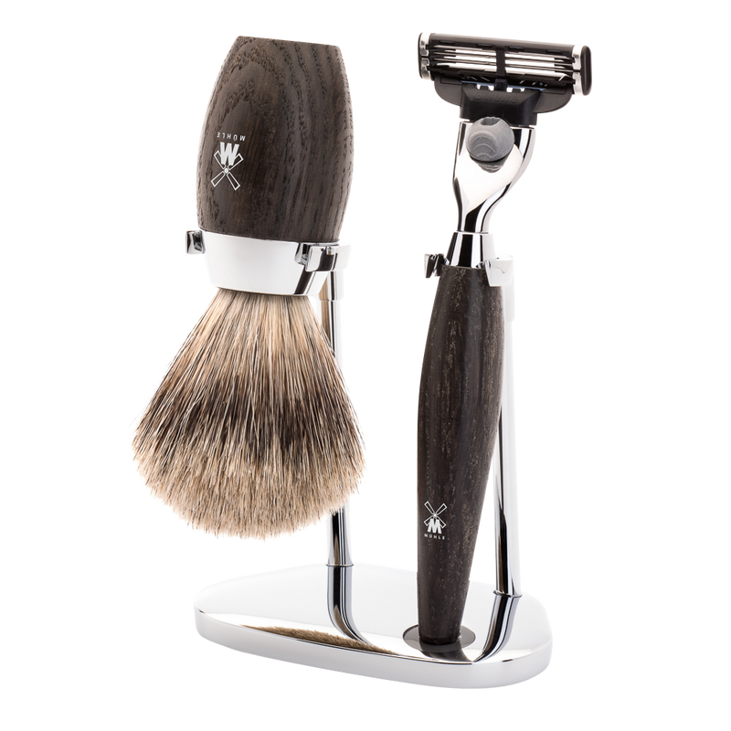 Muhle "KOSMO" 3-Delige Mach 3 Razor & Brush Set - Moeras Eik