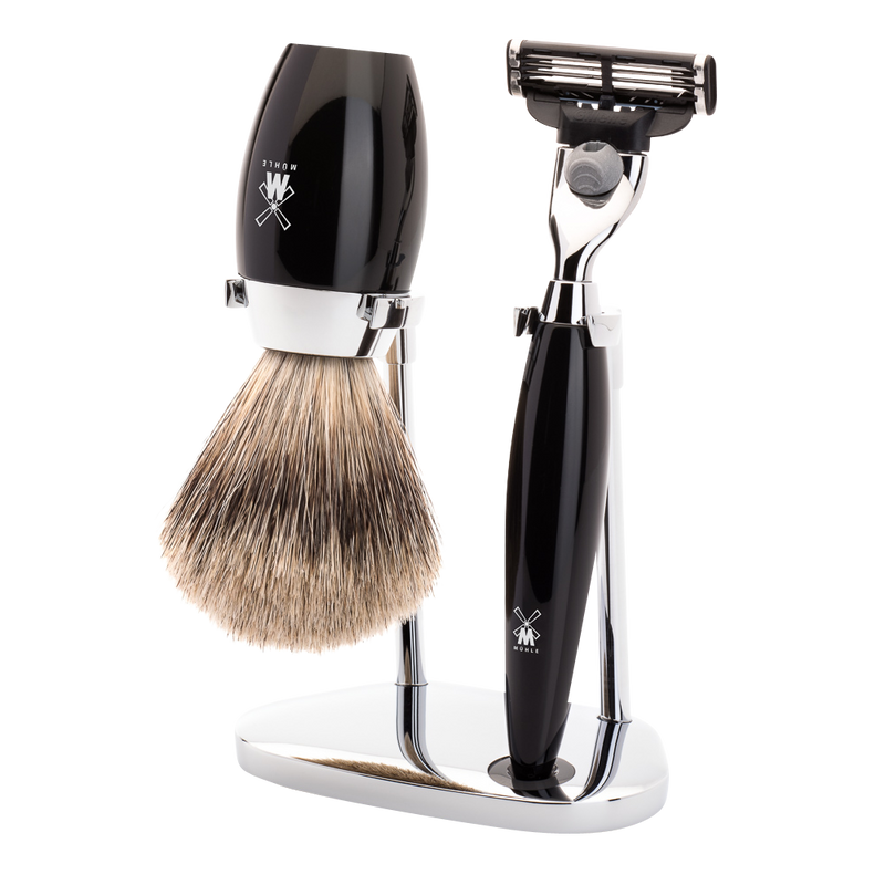 Muhle "KOSMO" 3-Delige Mach 3 Razor & Brush Set - Black Resin