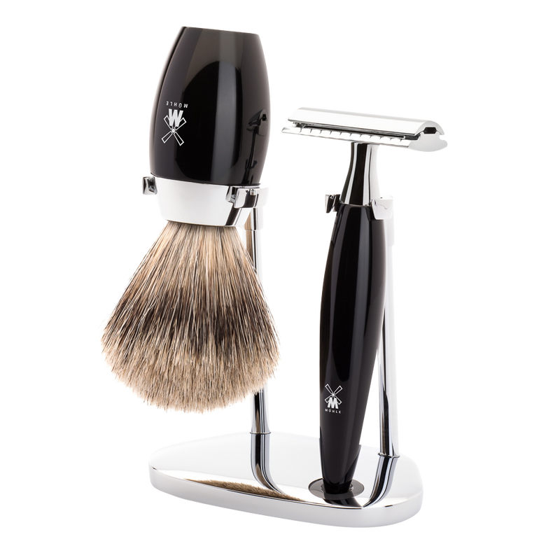 Muhle "KOSMO" 3-Delige DE Razor & Brush Set - Black Resin